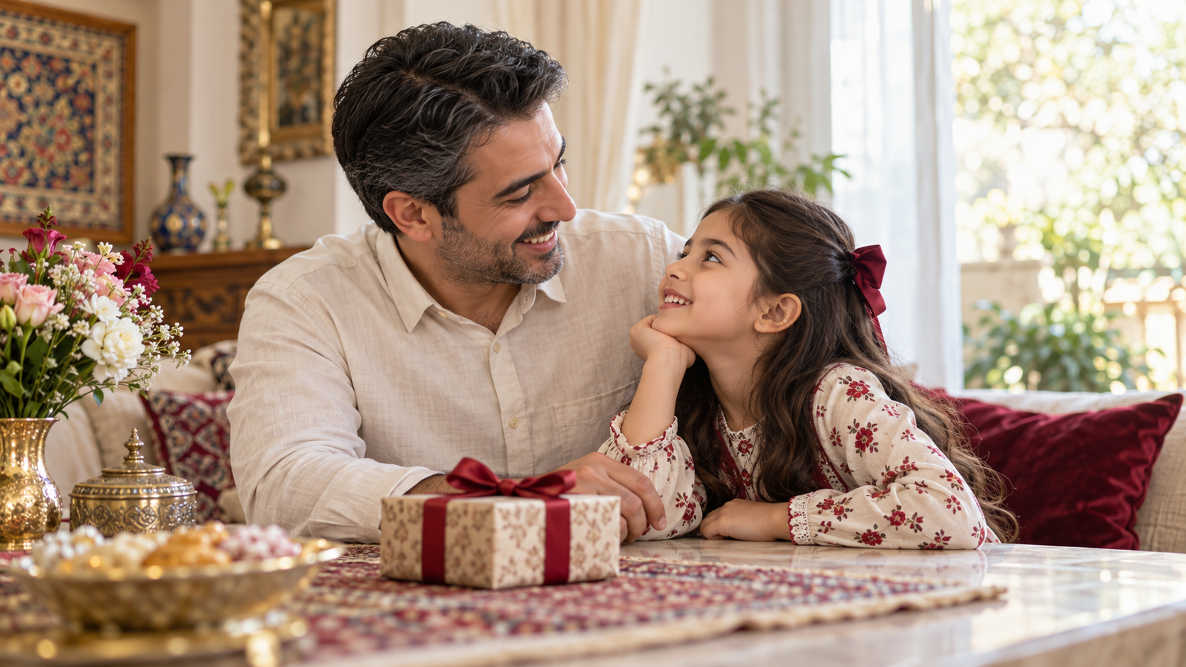 پدر و دختر ایرانی در لحظهای صمیمانه به مناسبت روز دختر